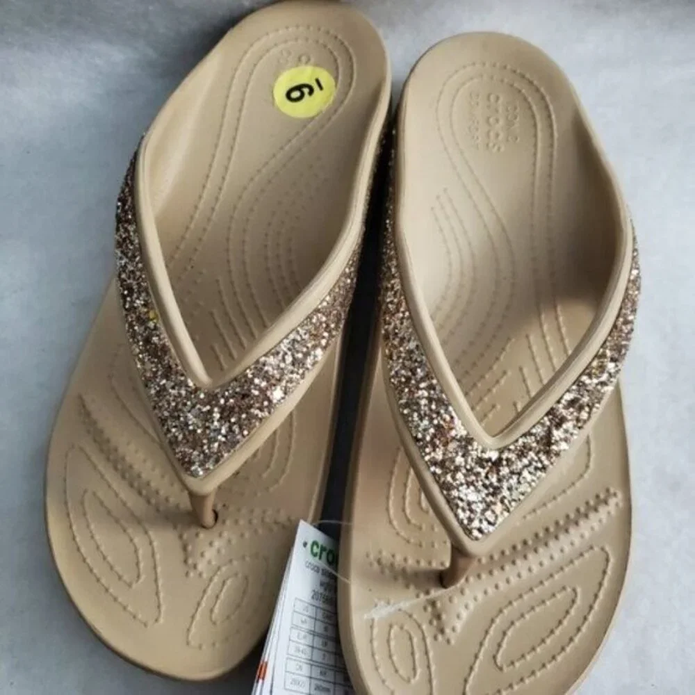 NWT - Crocs Women's Sloane Glitter Flip Flop Wedge Sandals W9 - Picture 4 of 10